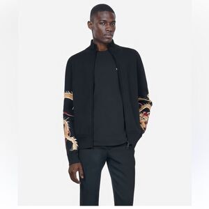 $445 The Kooples Black wool-blend cardigan with Dragon embroidery